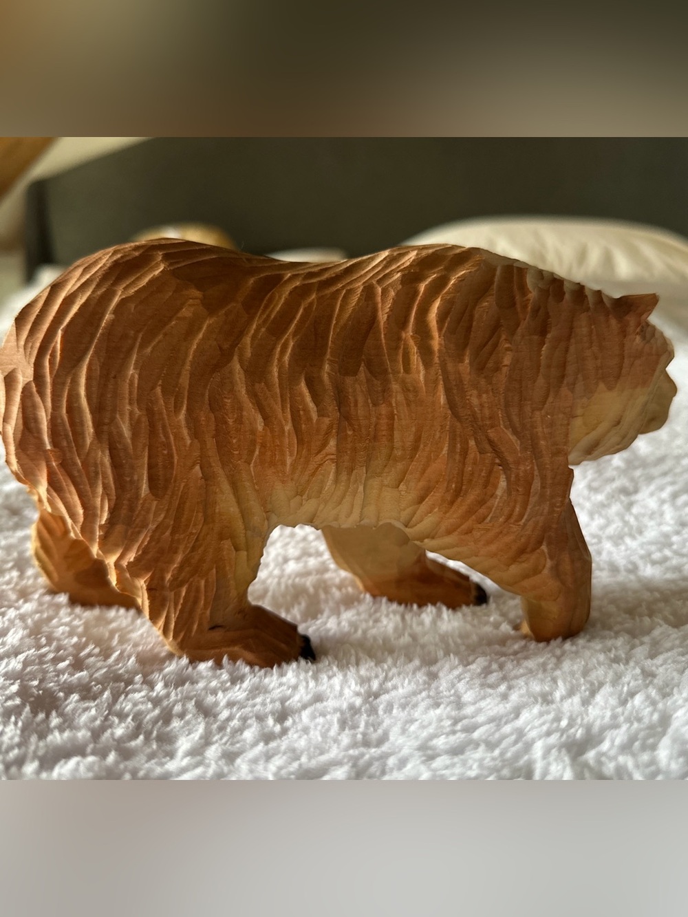 Hand Carved Wood Bear Figurine | Grizzly Bear Sculpture Folk Art Cabin Decor - Picture 2 of 8
